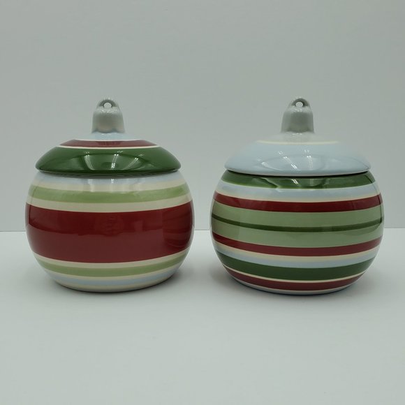 Longaberger Striped Christmas Ornaments Candle Holders Candy Trinket Dishes - Picture 2 of 8